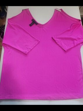 INC International Concepts Bright Pink Cold-Shoulder V-Neck Tunic